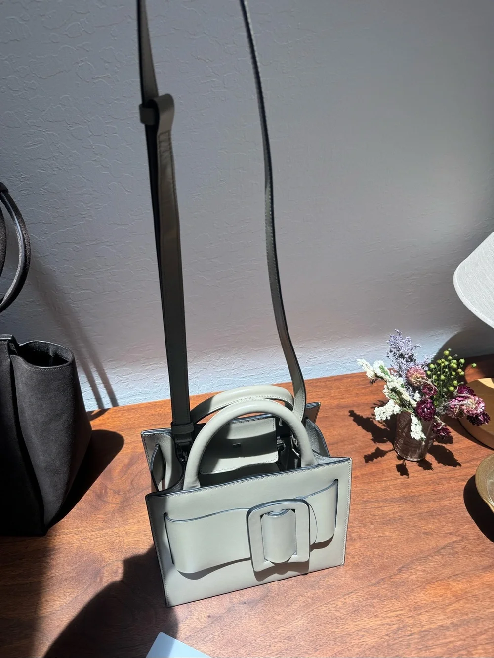 Authentic BOYY Bobby 23 Buckle Handbag with Shoulder Strap in neutral sage green